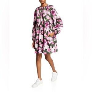 LELA ROSE / Ruched tunic Floral Print Shift Dress Peony rose Pink swing Mini 4